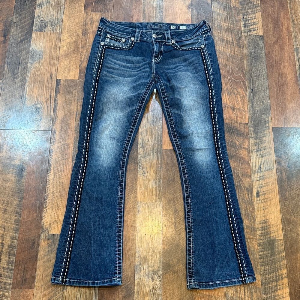 Miss Me Blue Boot Cut Jeans with White Stitching 28 (1760)